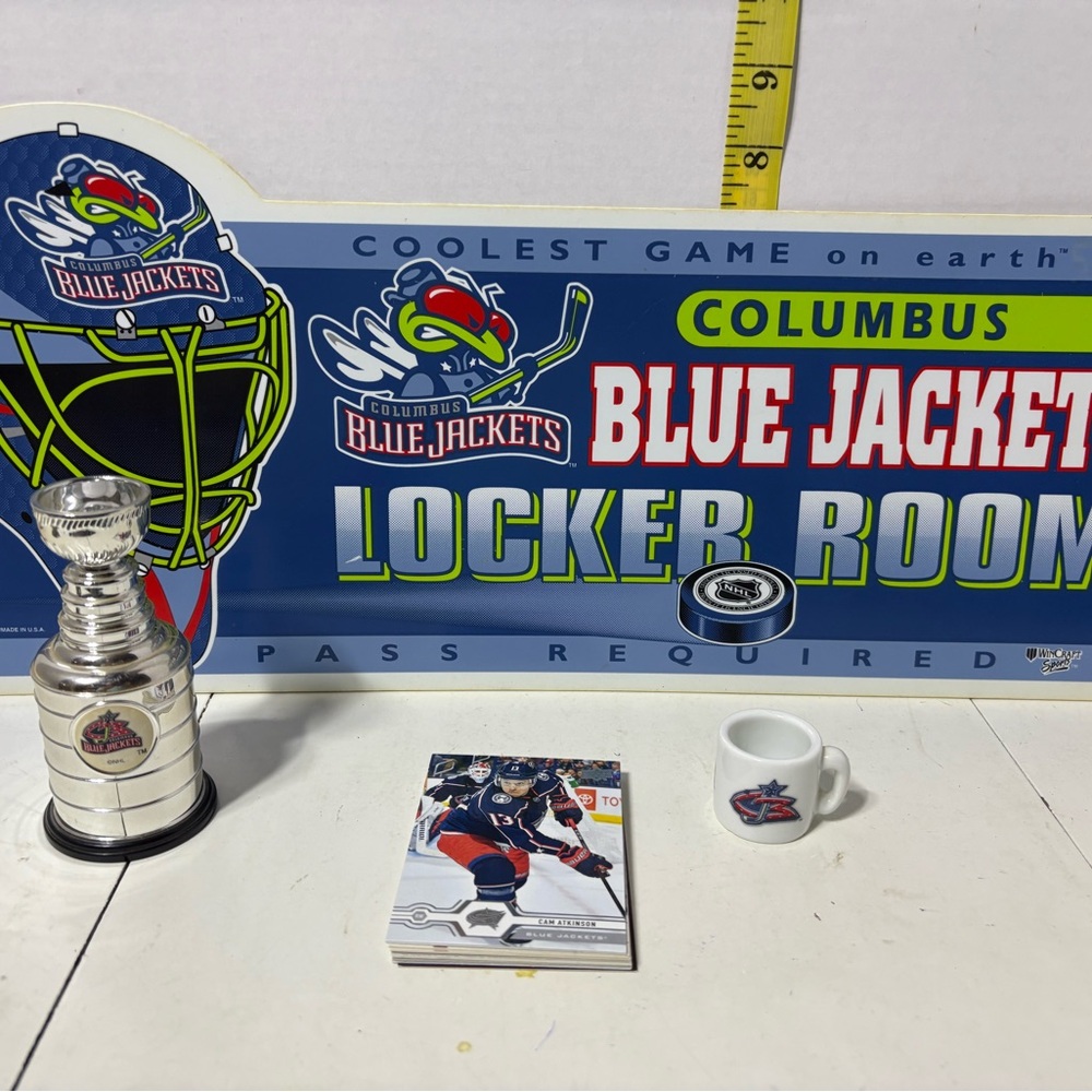 Columbus Blue Jackets Locker Room Sign and Memorabilia Set